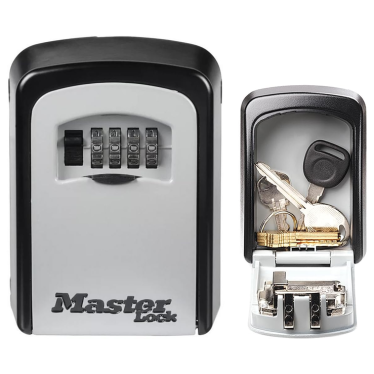 MASTER LOCK Key Safe Wall Mounted, Medium 85 x 119 x 36 mm, Outdoor, Mounting Kit, for Home Office Industries Vehicles, Black & Silver
