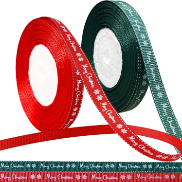 CNMTCCO 2 Rolls 43 Yard Merry Christmas Ribbon Grosgrain Wrapping Rope Merry Christmas Ribbon with Snowflake Pattern for Christmas Favor Party DIY Crafts Package Decor (White Font)