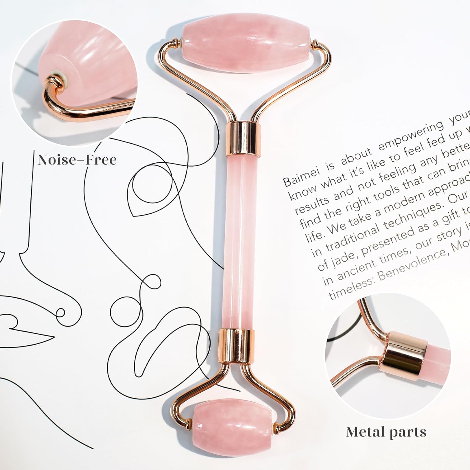 BAIMEI Gua Sha & Jade Roller - Rose Quartz
